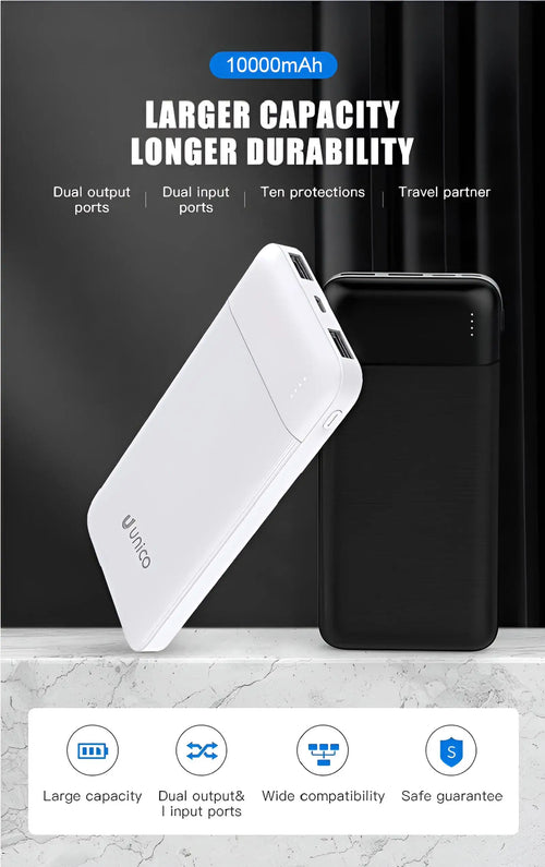 10000Mah Portable Power Bank, USB C Charger with 4 Ports, Dual USB + Micro Usb